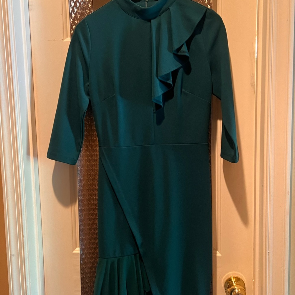 Miusol Green Asymmetrical Ruffled Sheath Dress